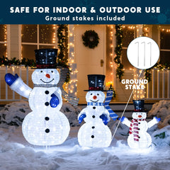 3Pcs LED Yard Lights Collapsible Snowman
