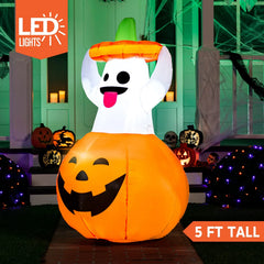 5ft Tall Halloween Ghost in Pumpkin Inflatable