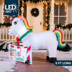 6ft Long Unicorn with A Sign Christmas Inflatable