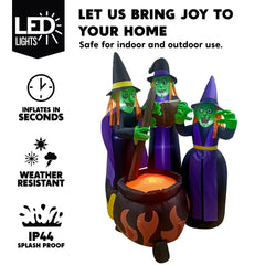 6ft Halloween Three Witch Around Cauldron Inflatable