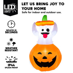 5ft Tall Halloween Ghost in Pumpkin Inflatable