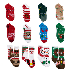2025 12 Days Advent Calendar - Socks, 12 Packs (Santa, Snowman, Reindeer, Gingerbread Man)