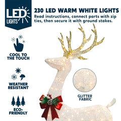3 Pcs LED Yard Lights - Fabric 5ft Buck, 4ft Doe, and 2.2ft Fawn (White)