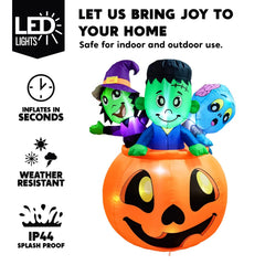 5ft Halloween Tall Three Characters on Pumpkin Inflatable