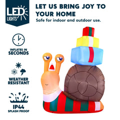 6ft Long Cute Snail with a Stack of Gifts Inflatable