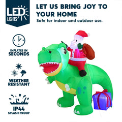 6ft Long Santa Ride on Dinosaur Inflatable