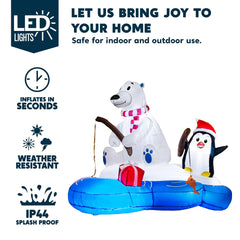 6ft Long Polar Bear Fishing with Penguin Inflatable