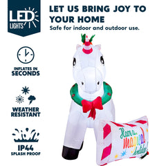 6ft Long Unicorn with A Sign Christmas Inflatable