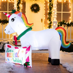 6ft Long Unicorn with A Sign Christmas Inflatable