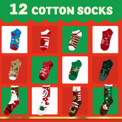 2025 12 Days Advent Calendar - Socks, 12 Packs (Santa, Snowman, Reindeer, Gingerbread Man)