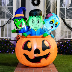 5ft Halloween Tall Three Characters on Pumpkin Inflatable