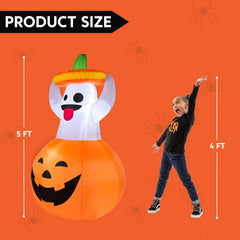 5ft Tall Halloween Ghost in Pumpkin Inflatable