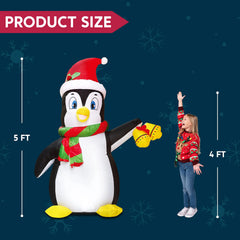 5ft Tall Holiday Penguin Christmas Inflatable