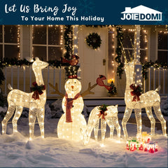3 Pcs LED Yard Lights - Fabric 5ft Buck, 4ft Doe, and 2.2ft Fawn (White)