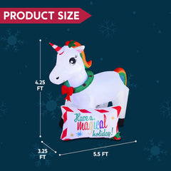 6ft Long Unicorn with A Sign Christmas Inflatable