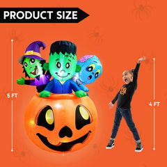 5ft Halloween Tall Three Characters on Pumpkin Inflatable