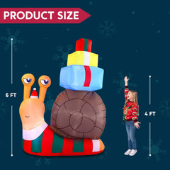 6ft Long Cute Snail with a Stack of Gifts Inflatable