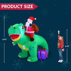6ft Long Santa Ride on Dinosaur Inflatable