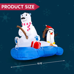 6ft Long Polar Bear Fishing with Penguin Inflatable