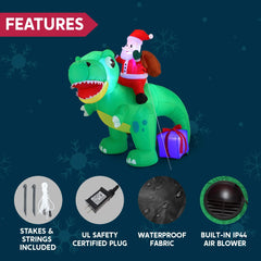 6ft Long Santa Ride on Dinosaur Inflatable