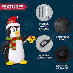 5ft Tall Holiday Penguin Christmas Inflatable