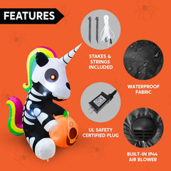 5ft Tall Sitting Skeleton Unicorn Inflatable
