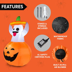 5ft Tall Halloween Ghost in Pumpkin Inflatable