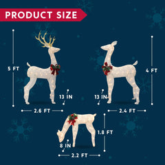 3 Pcs LED Yard Lights - Fabric 5ft Buck, 4ft Doe, and 2.2ft Fawn (White)