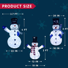 3Pcs LED Yard Lights Collapsible Snowman