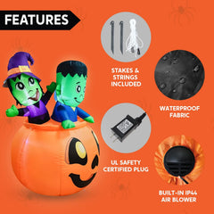 5ft Halloween Tall Three Characters on Pumpkin Inflatable