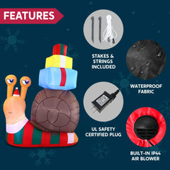 6ft Long Cute Snail with a Stack of Gifts Inflatable