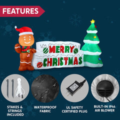 10ft Wide Merry Christmas Sign with Tree & Gingerbread Man Inflatable