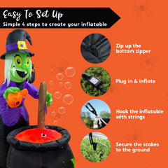 6ft Tall Witch Pot with Bubbling Potion Halloween Inflatable