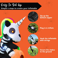 5ft Tall Sitting Skeleton Unicorn Inflatable