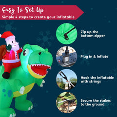 6ft Long Santa Ride on Dinosaur Inflatable