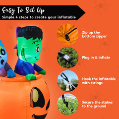 5ft Halloween Tall Three Characters on Pumpkin Inflatable