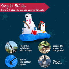 6ft Long Polar Bear Fishing with Penguin Inflatable