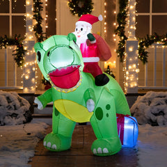 6ft Long Santa Ride on Dinosaur Inflatable