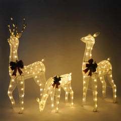 3 Pcs LED Yard Lights - Fabric 5ft Buck, 4ft Doe, and 2.2ft Fawn (White)