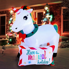 6ft Long Unicorn with A Sign Christmas Inflatable