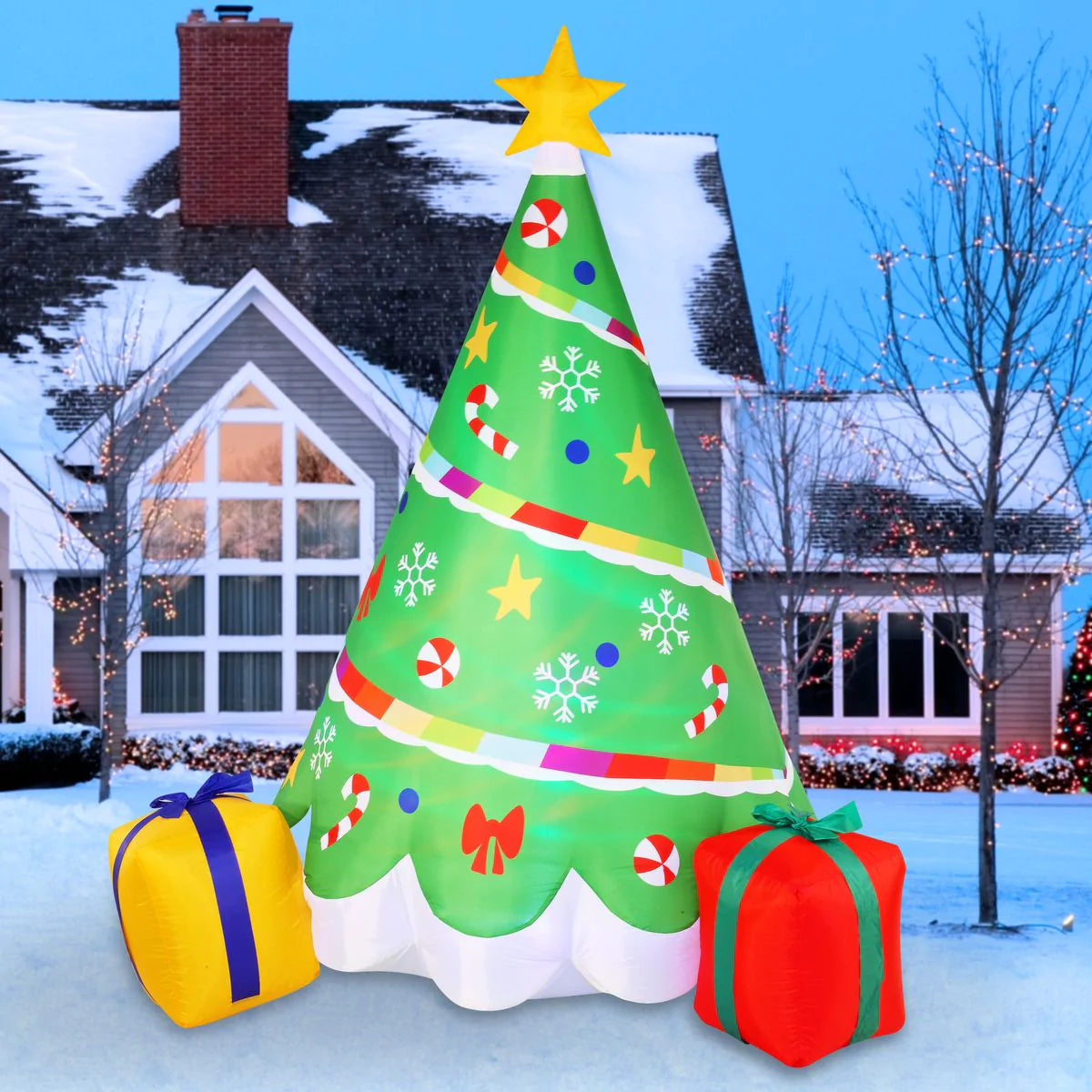 6 FT Tall Inflatable Rainbow Ribbon Christmas Tree Inflatable with Build-in LEDs