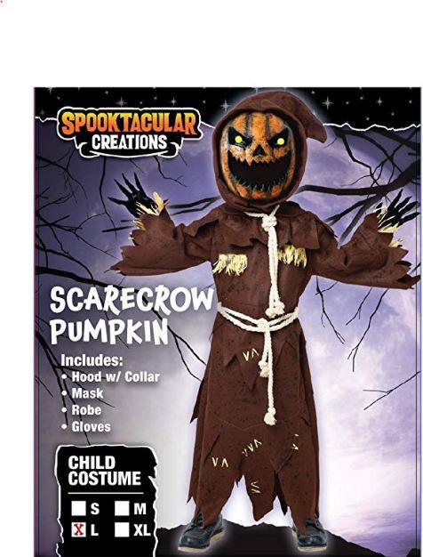 Scary Scarecrow Pumpkin Bobble Head Costume w/Pumpkin Halloween Mask for Kids - Spooktacular Creations