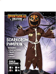 Scary Scarecrow Pumpkin Bobble Head Costume w/Pumpkin Halloween Mask for Kids - Spooktacular Creations
